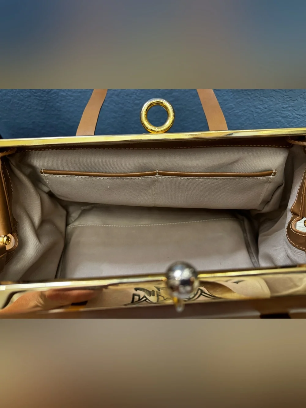 Alberta Di Canio Stecca Tan Leather Satchel with Gold Hardware